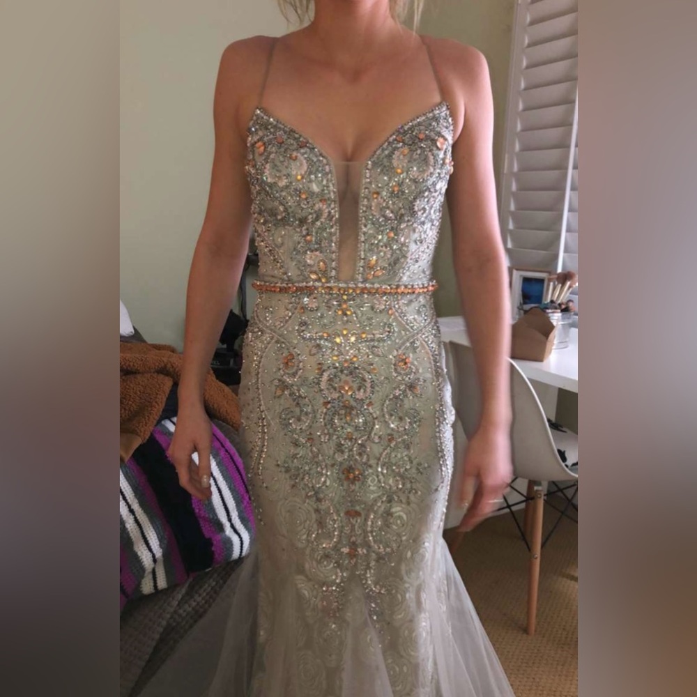 Couture Candy Silver Embellished Gown